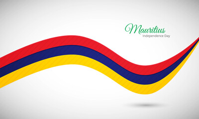 Happy independence day of Mauritius. Creative shiny wavy flag background with text typography.