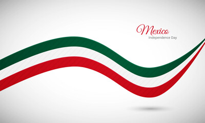 Happy independence day of Mexico. Creative shiny wavy flag background with text typography.