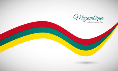 Happy independence day of Mozambique. Creative shiny wavy flag background with text typography.