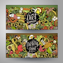 Cartoon cute colorful vector hand drawn doodles Diet food vertical banners