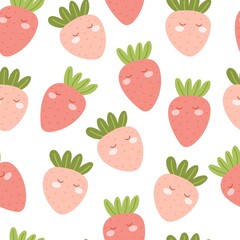 Seamless pattern with cartoon strawberries. colorful vector. hand drawing, flat style. design for fabric, print, textile, wrapper