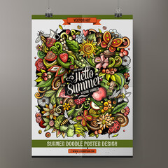 Cartoon colorful hand drawn doodles Summer nature poster template.
