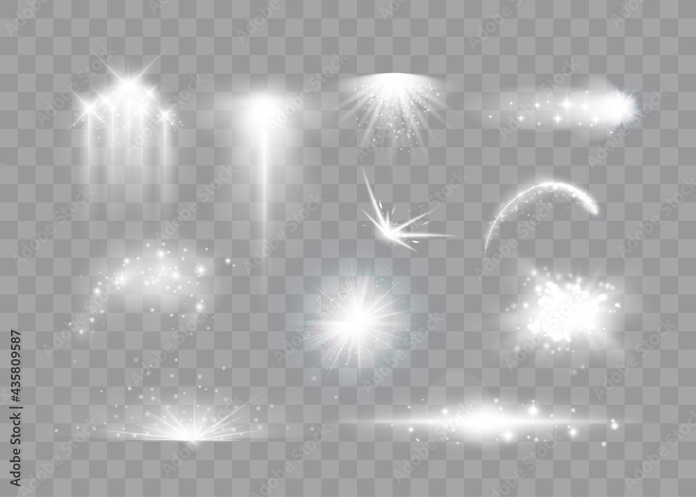 Poster Set of magic light effects. Magical sparks, stars, flares, starburst and particles. Vector illustration