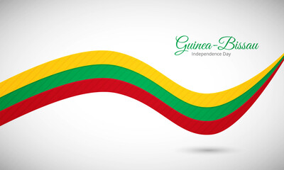 Happy independence day of Guinea-Bissau. Creative shiny wavy flag background with text typography.