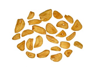 fried garlic chips on white background