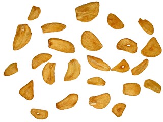 fried garlic chips on white background
