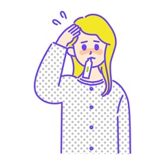 発熱し体温計をくわえる女性のイメージイラスト