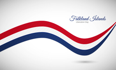 Happy liberation day of Falkland Islands. Creative shiny wavy flag background with text typography.