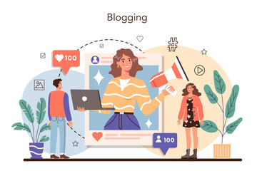 Blogger concept. Sharing media content in the internet. Idea of social media