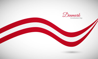 Happy constitution day of Denmark. Creative shiny wavy flag background with text typography.