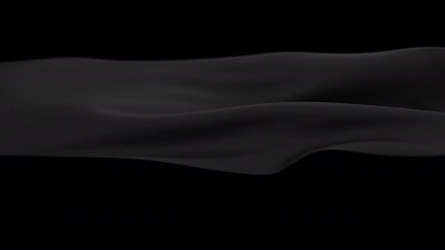 Waving black satin fabric with alpha. 3d render of cloth warp and folds.