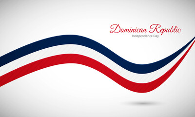 Happy independence day of Dominican Republic. Creative shiny wavy flag background with text typography.