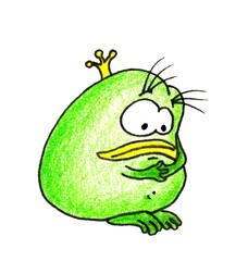 The Frog drawing is made with colored pencils and black liner