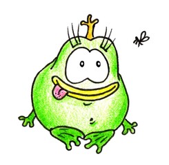 The Frog drawing is made with colored pencils and black liner