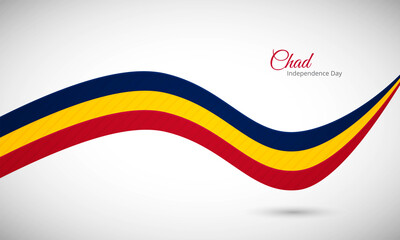 Happy independence day of Chad. Creative shiny wavy flag background with text typography.