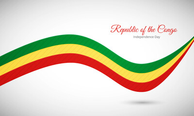 Happy independence day of Republic of the Congo. Creative shiny wavy flag background with text typography.