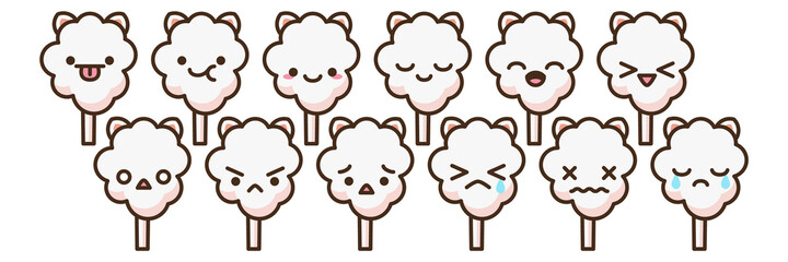 Cotton candy emoji vector character.