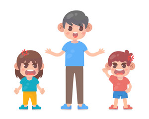 dad with kids fighting ague Premium Vector
