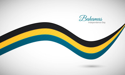 Happy independence day of Bahamas. Creative shiny wavy flag background with text typography.