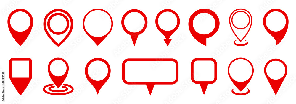 Aufkleber Set red pin map marker pointer icon, GPS location flat symbol – stock vector