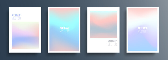 Cover templates with holographic effect. Futuristic holographic backgrounds with soft color gradient for your graphic design. Vector illustration.