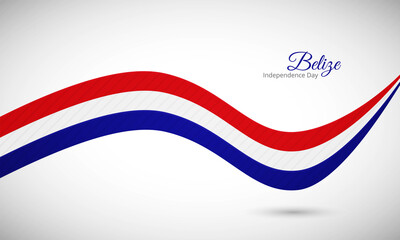 Happy independence day of Belize. Creative shiny wavy flag background with text typography.