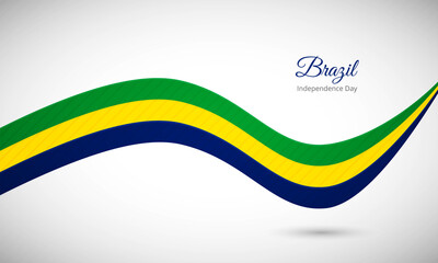 Happy independence day of Brazil. Creative shiny wavy flag background with text typography.