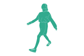 Fototapeta na wymiar Vector illustration of casual woman walking on the sideroad, Flat style with outline