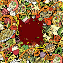 Cartoon vector doodles Italian food frame