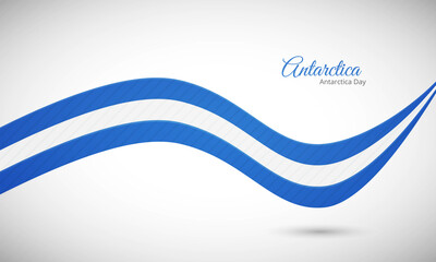Happy national day of Antarctica. Creative shiny wavy flag background with text typography.