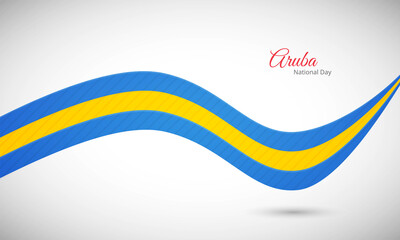 Happy national day of Aruba. Creative shiny wavy flag background with text typography.