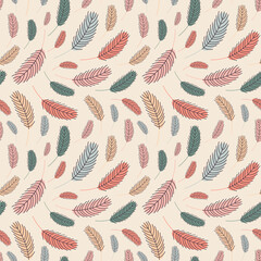 Feathers seamless pattern. Pattern with feathers. Vector flat illustration. Design for textiles, packaging, wrappers, greeting cards, paper, printing.