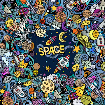 Cartoon cute doodles Space frame card