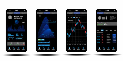 Modern tranding platform.  App on your smartphone with stock market graph UI, UX, exchange rates...