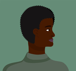 An African American. Simple Cute Profile of a man. Portrait of a guy for avatar. Vector Flat Illustration