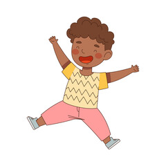 African American Boy Jumping with Joy Expressing Excitement and Happiness Vector Illustration