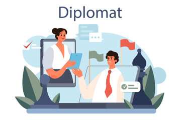 Diplomat profession. Idea of international relations and government.