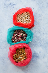 Eco reusable bags with food