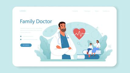 Family doctor web banner or landing page. Healthcare, modern medicine