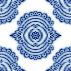 Seamless classic blue and white ceramic design. High quality illustration. Decorative design of cobalt blue glaze on porcelain for transfer onto kitchen ware or printing for modern surface design.