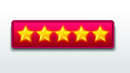 five (5) stars. exelent. satisfied Customer feedback rating sytem. realistic shiny gold stars in front of red rectangle modern vector illustration