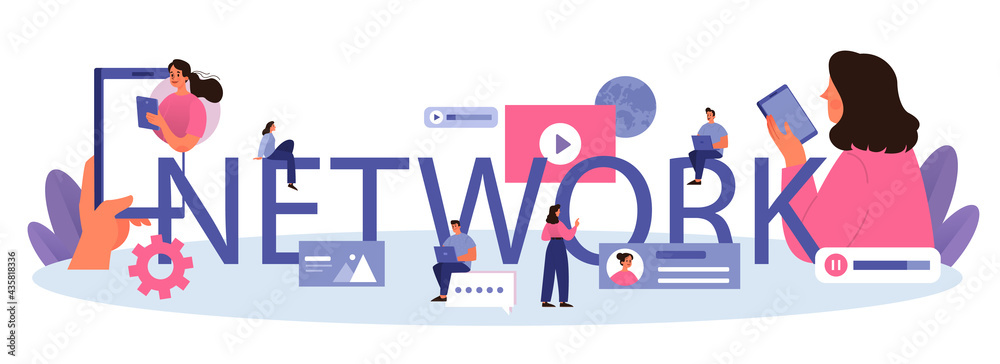Wall mural network typographic header. customer attention monitoring and optimization