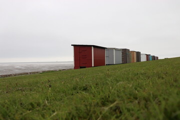 Fototapeta na wymiar beach huts at North Sea 