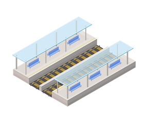 Electric Train High Platform in Metro or Subway as Rapid Transit Urban System Isometric Vector Illustration