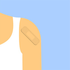 Sticking plaster on a human shoulder. Flat style vector illustration.