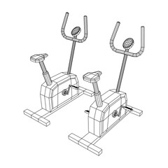 Excercise Bike. Gym equipment. Sport cardio fitness concept. Wireframe low poly mesh vector illustration.