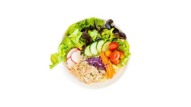 Tuna salad with white isolated background.
