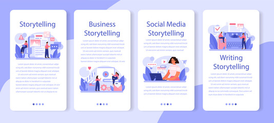 Storytelling mobile application banner set. Professional speechwriter
