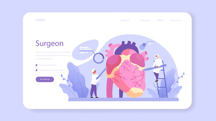 Surgeon web banner or landing page. Doctor performing medical operations