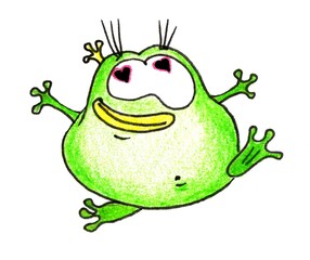 The Frog drawing is made with colored pencils and black liner